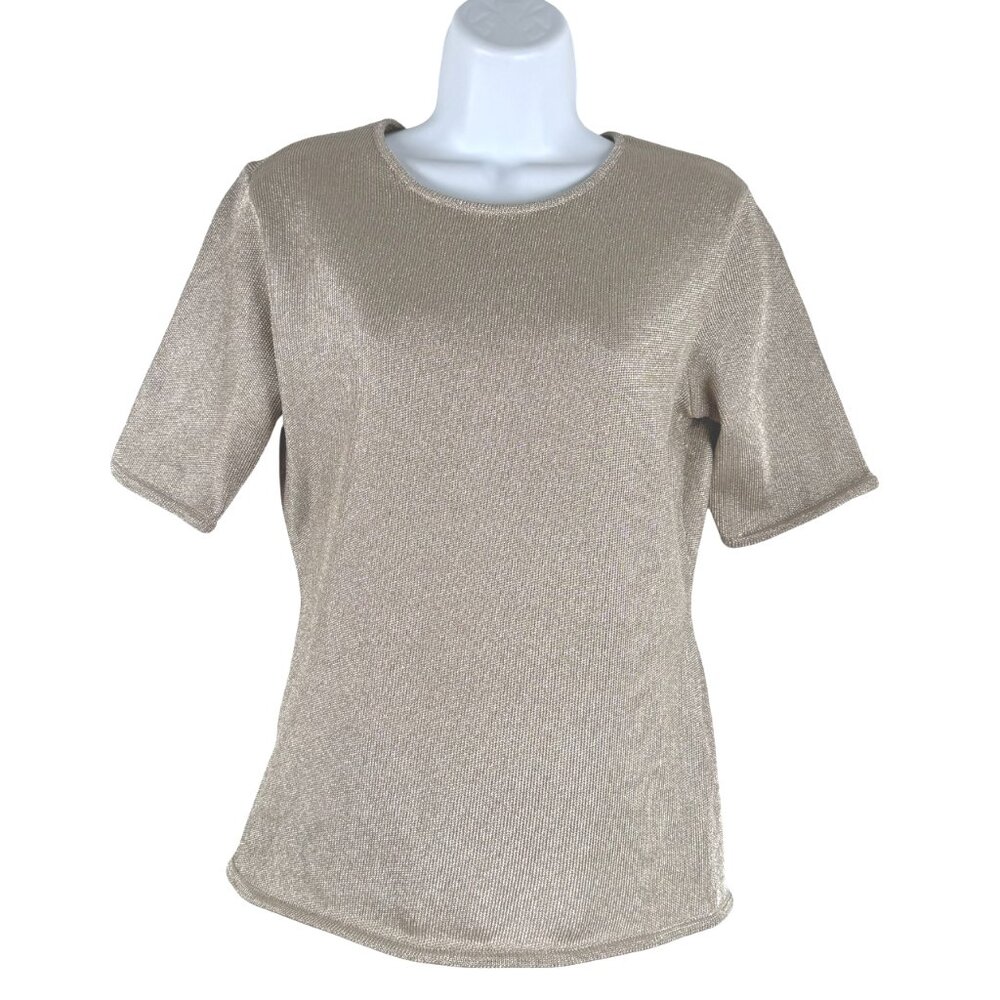 Ralph Lauren Black Label Top Womens Large Silk‎ Blend Metallic Gold TP-3273